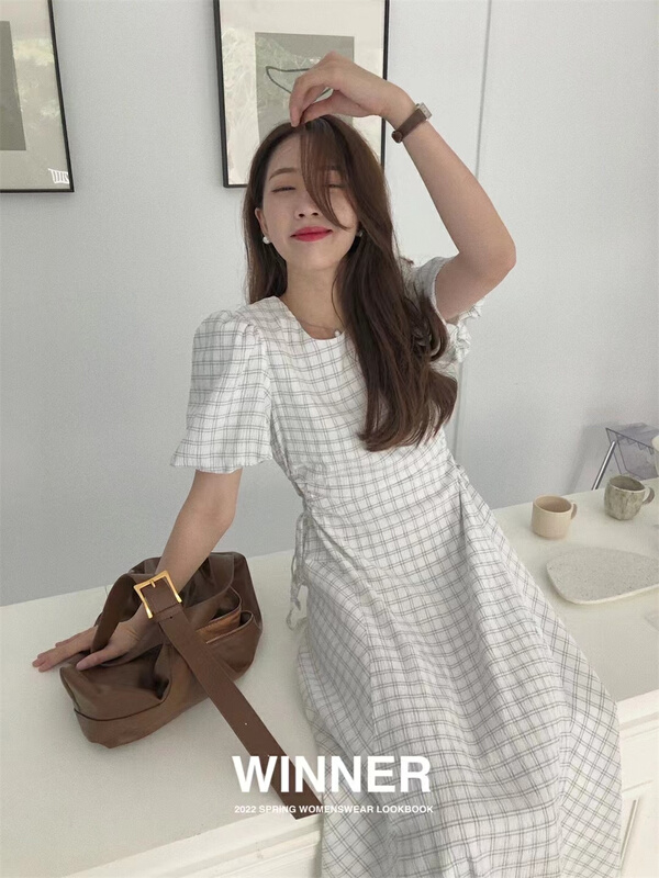goods in stock! [winner] round neck Plaid lady dress 9025# ll