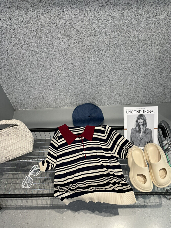 [bobo1972] Pullover stripe comfortable short sleeve T-shirt bz220981# ozq