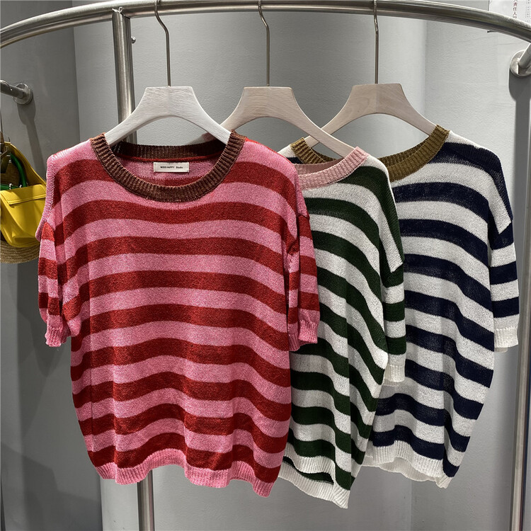 [miss happy] Korean fashion stripe short sleeve sweater m101# WPL