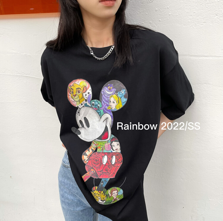 goods in stock! Original price 43.99! [rainbow] Pullover cartoon Mickey short sleeve T-shirt 08075# WTT