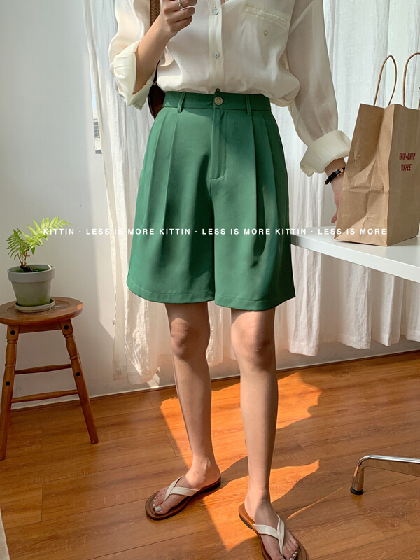 New in early summer! [Kittin] simple and elegant, slim and wide leg suit casual shorts 952# XYY