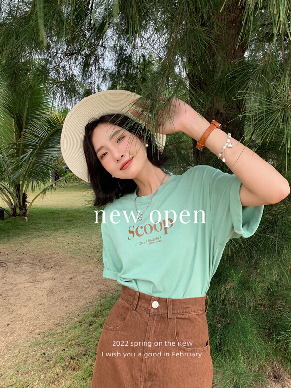 [new open] letter printed round neck short sleeve T-shirt fy22122# zxl