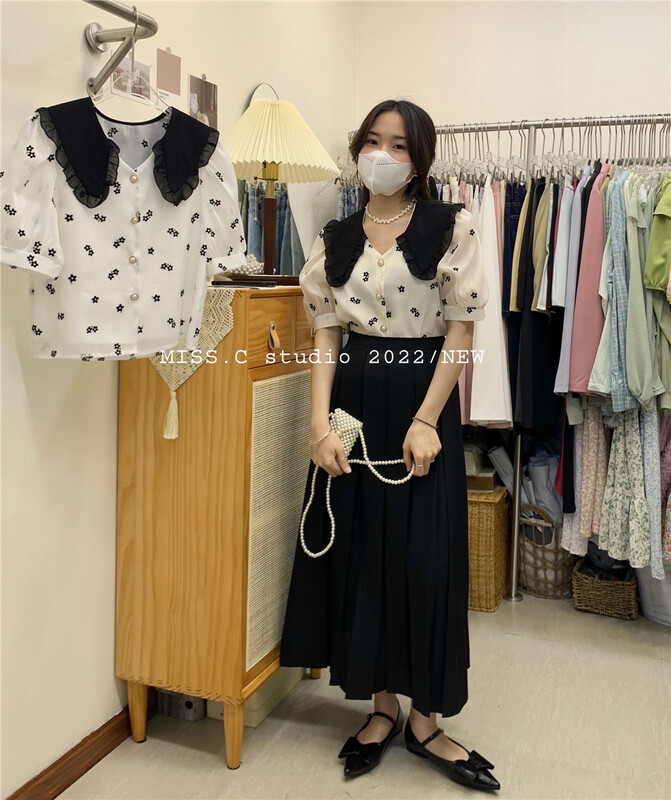 New in early summer! [MIS S.C STUDIO] French temperament doll collar short shirt 841# ZXX