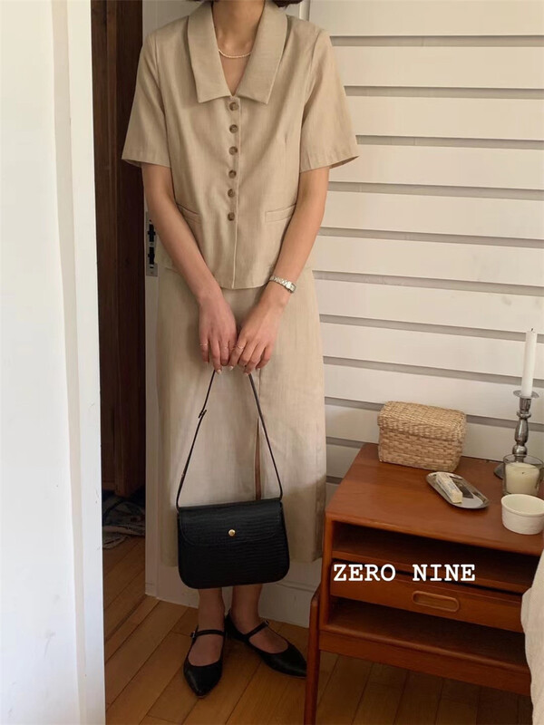 New in early summer! [zero-nine 09] ladies' short sleeved blouse + Split skirt suit 9286# HBx