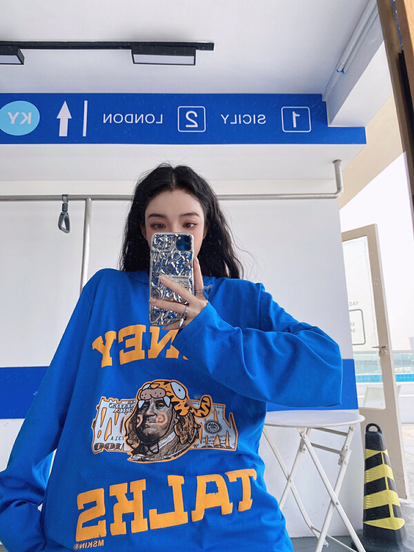 [Nancy] American street print Street Style Long Sleeve T-shirt be6283# WPL