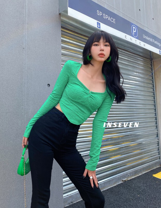 goods in stock! [inseven] designer's collar long sleeve pullover, slim fit and versatile small shirt 26199# ozq