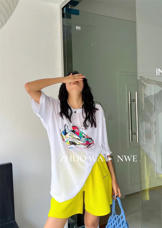 [buyer Yan Xuan zhuowa] personalized front and back pattern loose short sleeve T-shirt 6066# Cl