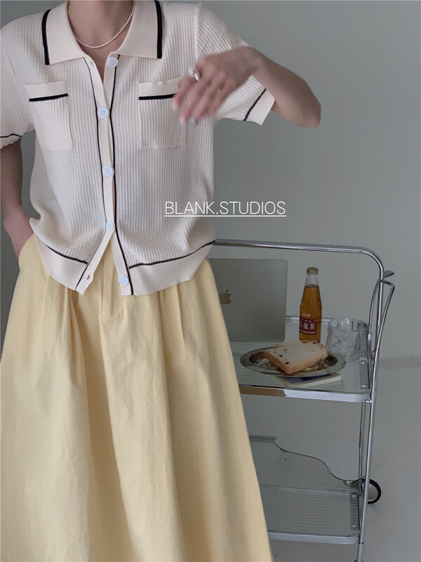 [blank] Korean fashion single breasted Polo neck short sleeve shirt 552336# WPL