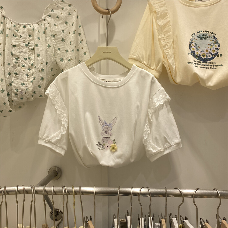 New in early summer! [purpler] Korean sweet little rabbit short sleeve T-shirt 0632# hjy
