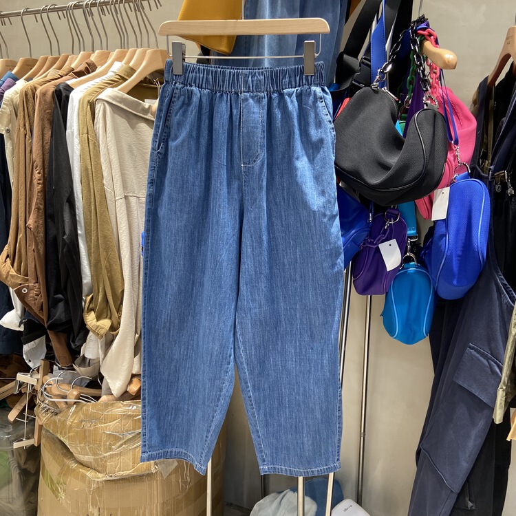 [fabric] elastic waist comfortable Korean jeans 861983# L