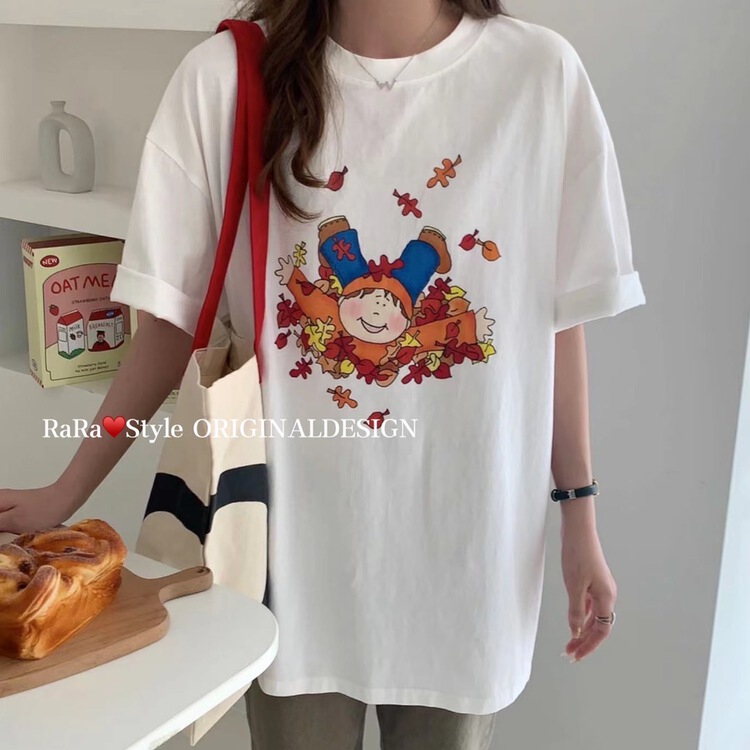 [rara] cartoon printed loose Casual Short Sleeve T-shirt 19116-23# LSL