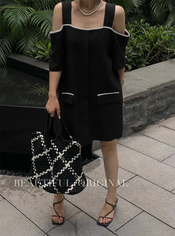 [B-O] color blocking fashion versatile dress 87293# XYJ