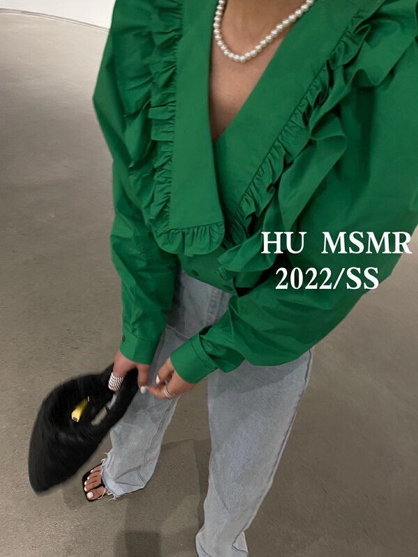 New year in early spring! [Hu] V-neck double row button temperament shirt ys1-6156# zyh