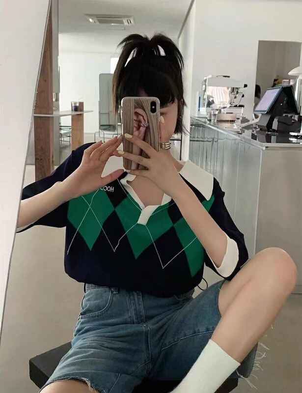 [blue show] Lingge fashion color matching sweater 6072# LSW