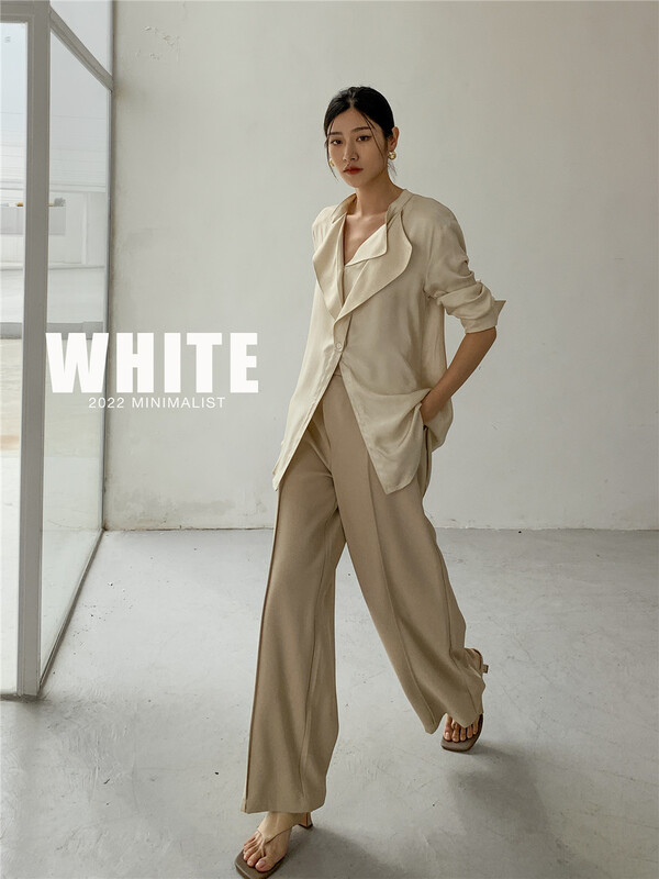 [white] straight tube loose fit casual pants 75986# XYJ