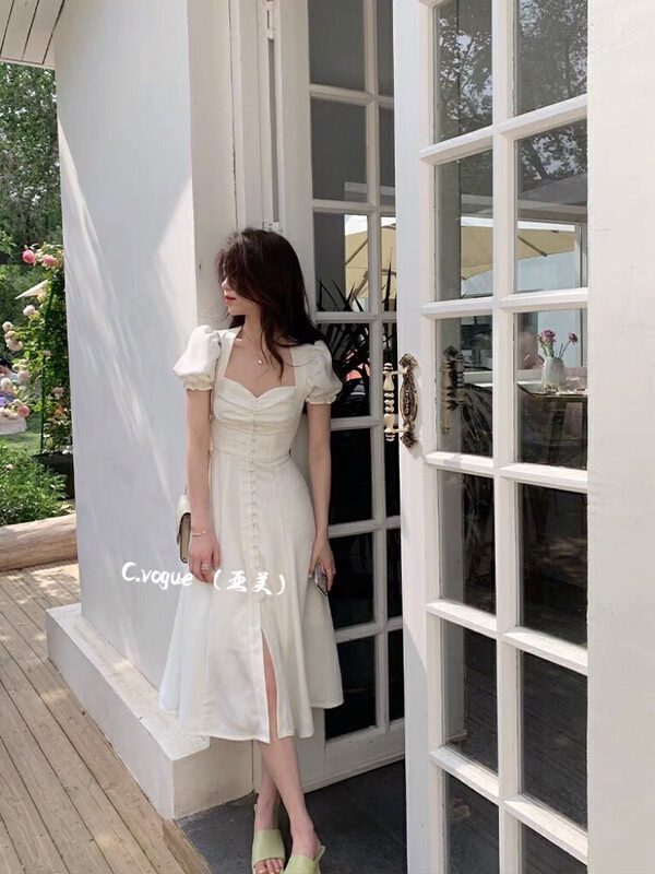 New year in early spring! [c.vogue] French gentle wind closing waist and thin bubble sleeve dress 2335# PCZ