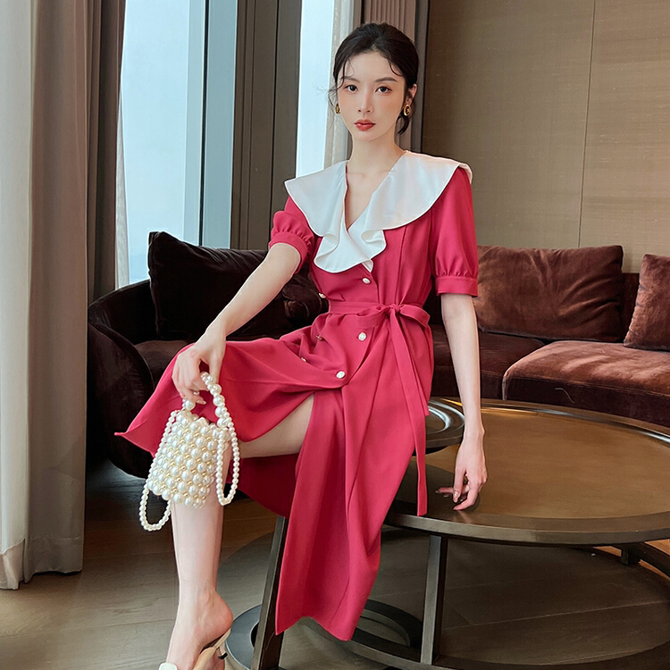 [Hanna Hanna] temperament commuter double breasted dress m3199# XJ