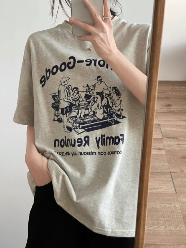 [ange run] American print versatile Casual Short Sleeve T-shirt 5066# ZSY