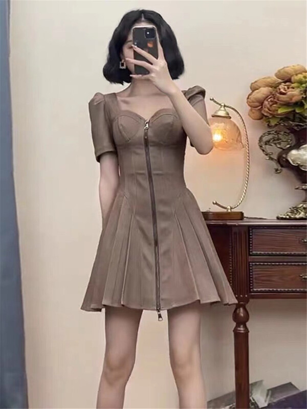 [clothing] square neck zipper design dress (excluding necklace) 909# PCZ