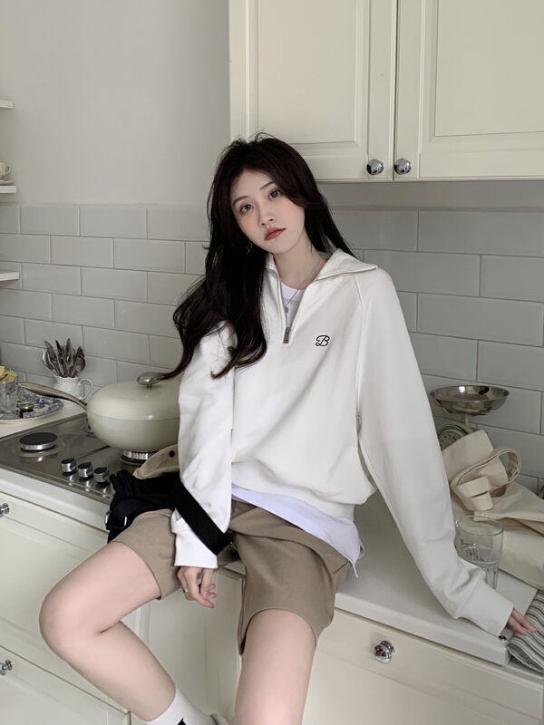 [run. 7] Korean Short zipper collar simple sweater 21062# XYJ