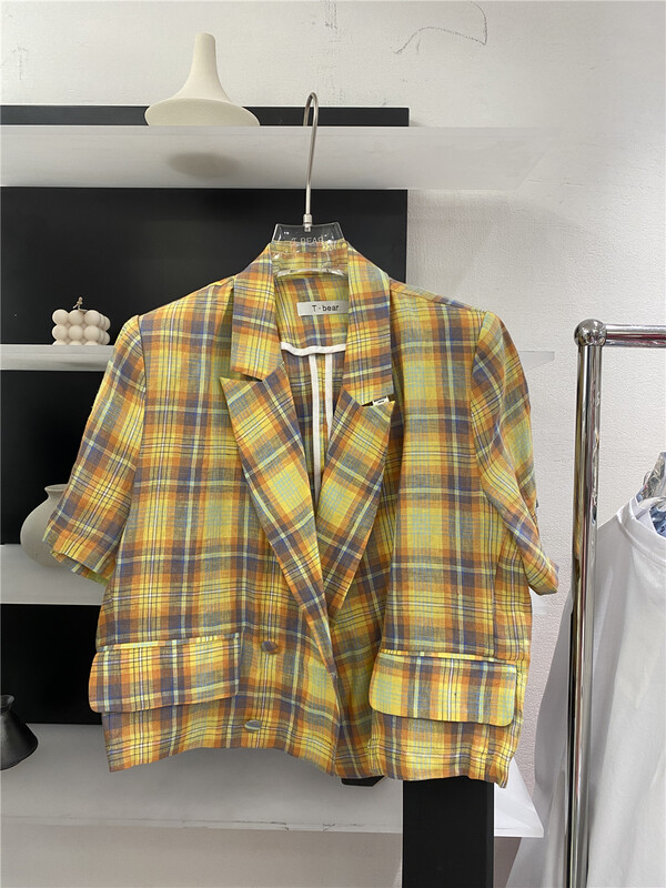 New in early summer! [t.bear] Vintage Linen Plaid short suit 26862# zxx