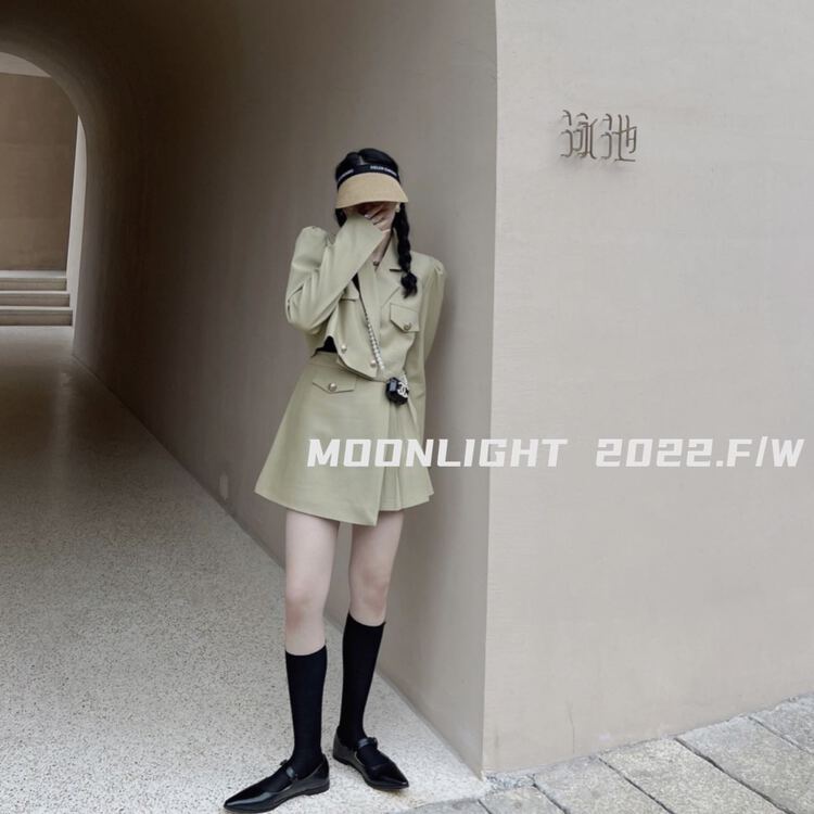 Original price 156.79! New year in early spring! [moonlight] Korean bubble sleeve short suit + versatile college style skirt suit 1102-1# cqw