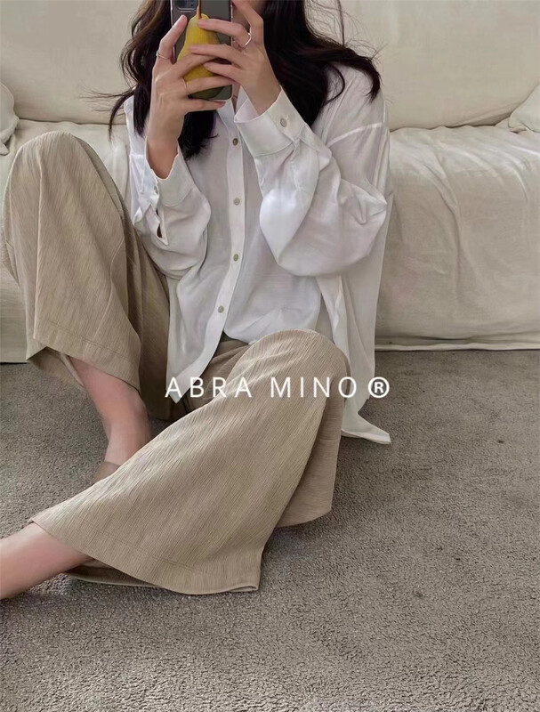 [Abra] solid color loose elastic waist lace up casual pants 89071# XJ