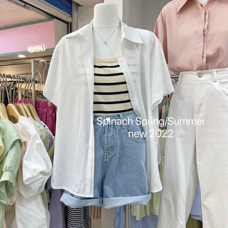 New in early summer! [spinach home] ins simple short sleeve shirt 6944# HBx