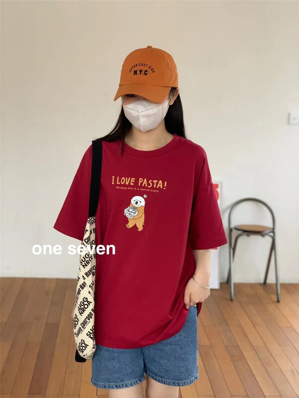 [one seven] Korean print loose round neck short sleeve T-shirt 5039# XYY