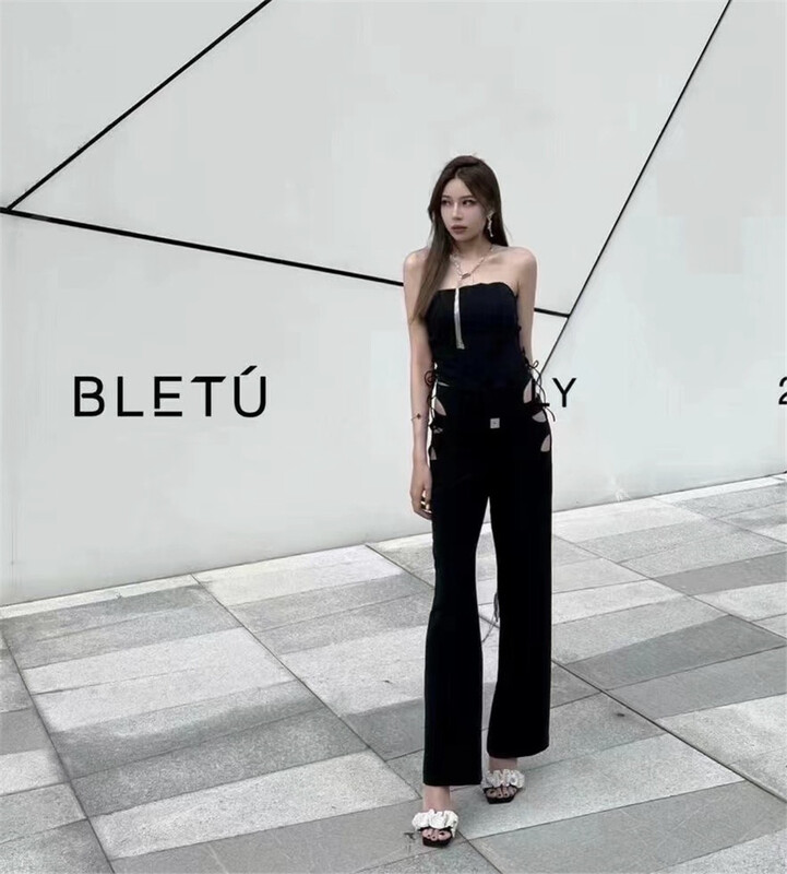 [yhpi] Korean slim solid high waist casual pants 2685# JJ