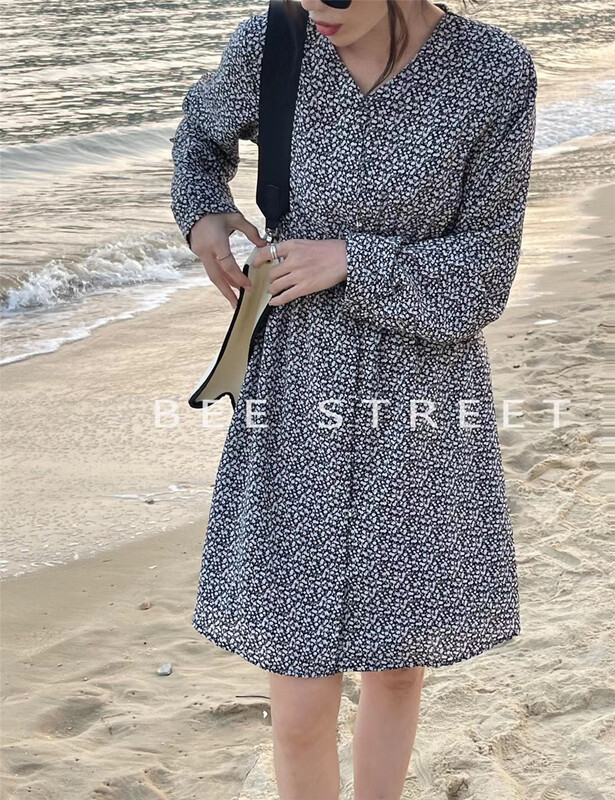 [bee Street] Korean round neck floral dress ys1-w9010# jhy