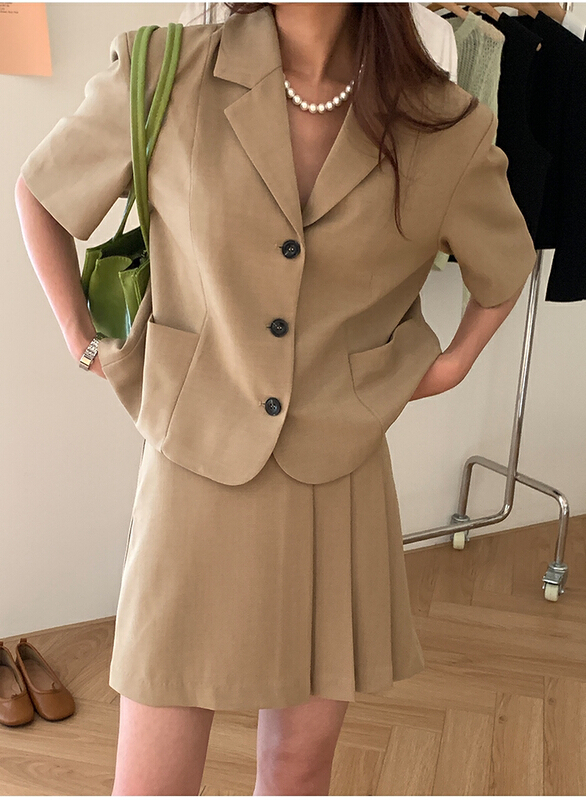 goods in stock! New in early summer! [the mind] solid color short sleeve button suit jacket 60208# XYJ