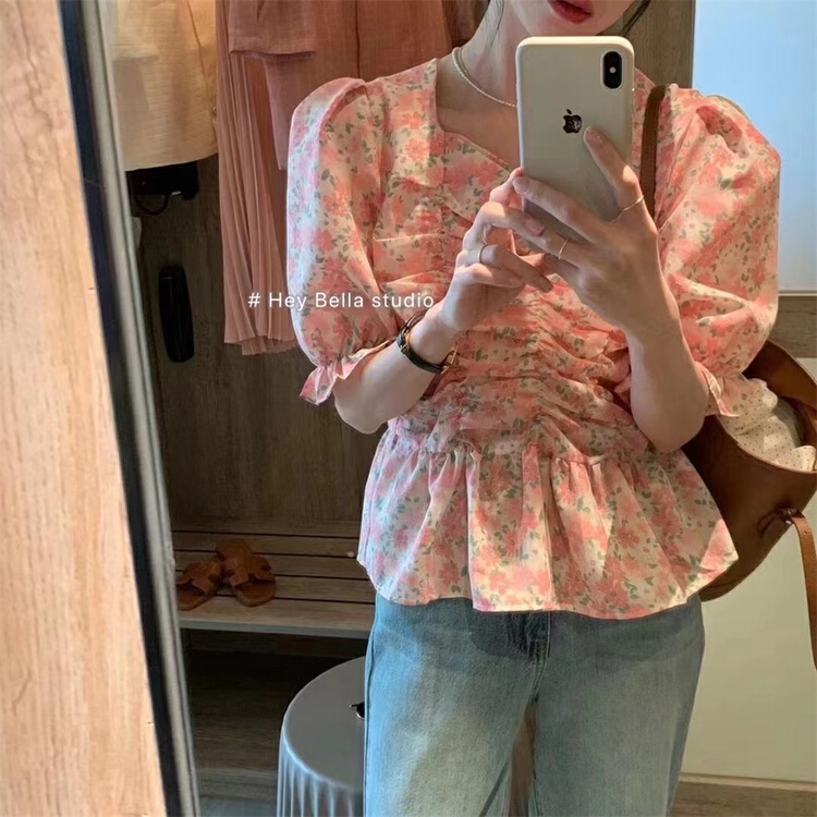 [hey Bella] square neck floral comfortable blouse 2871# ll