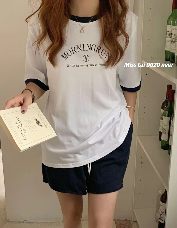 [HH & miss Lai] color block letter personalized short sleeve T-shirt ys1-9020# L
