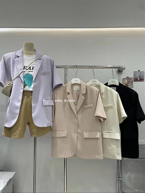 New in early summer! [Miss Jia] simple and versatile solid color single breasted short sleeved suit 3351# XYY