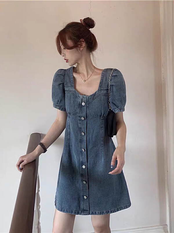 New in early summer! [LML] vintage fashion single breasted dress 8832# ozq