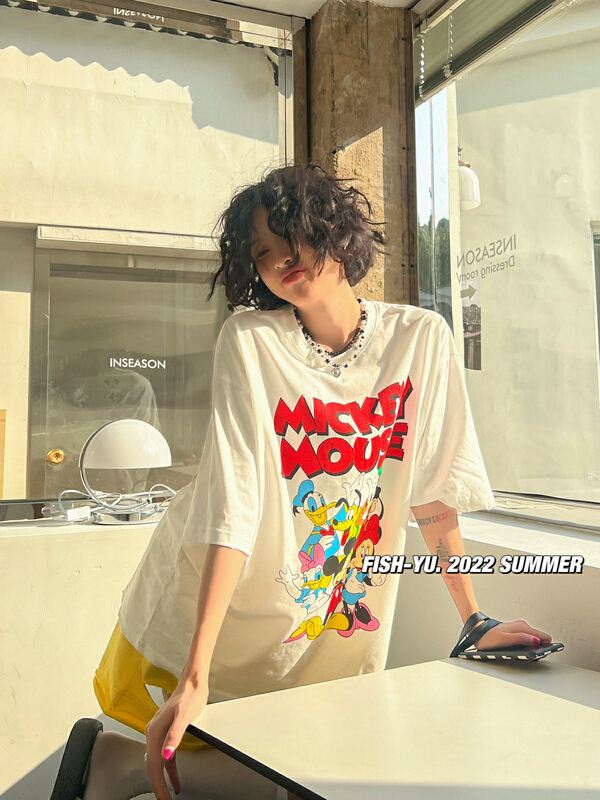 [fish Yu] Disney family cartoon front and back printed short sleeve T-shirt 22156# LSL