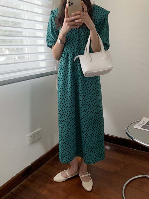 [forming-z] Korean style wave dot lace Lapel dress (with waist rope) 91118# zxl