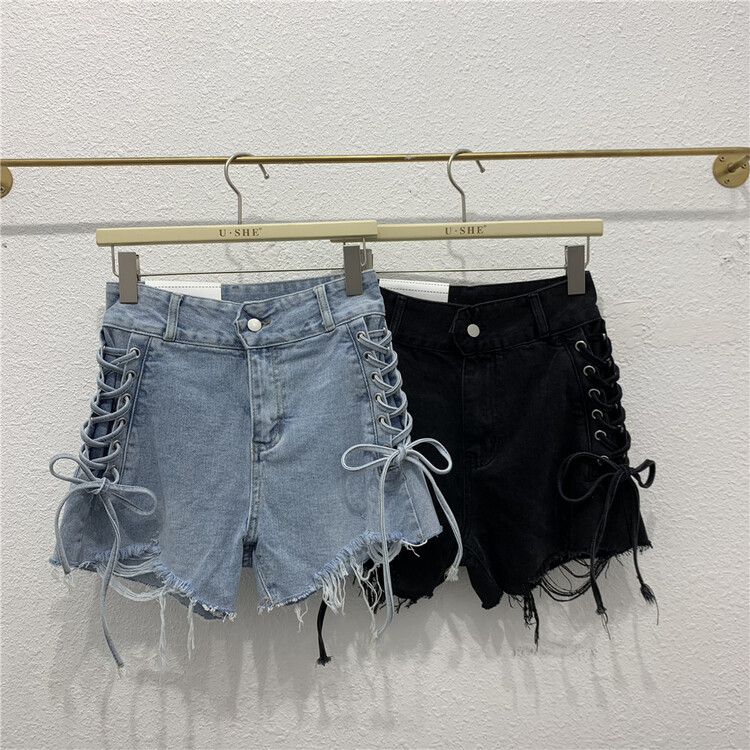 New year in early spring! [u.she] Korean fashion design drawstring lace up denim shorts 56020# cqw