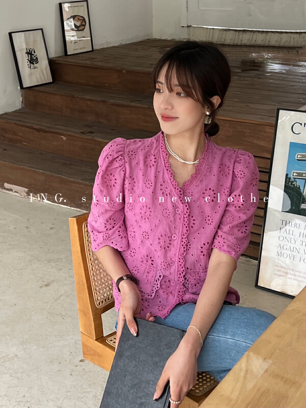 [ing] sweet aging V-neck shirt 7757# HBx
