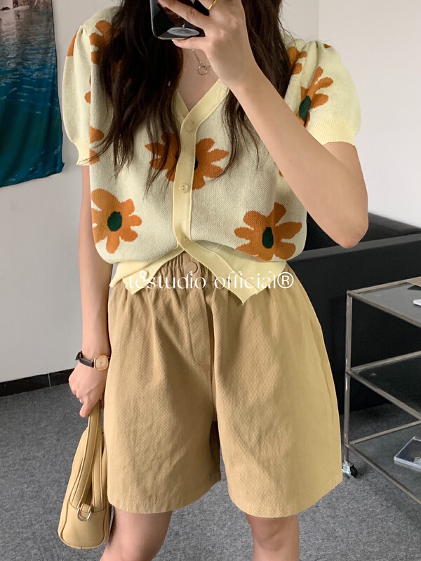 [te Tejia] Korean jacquard breasted short sleeved sweater 81062# HBx