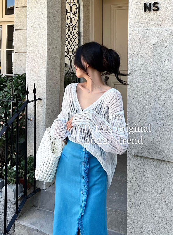 New in early summer! [Vivian] Korean versatile V-neck single breasted shirt 80019# zxx