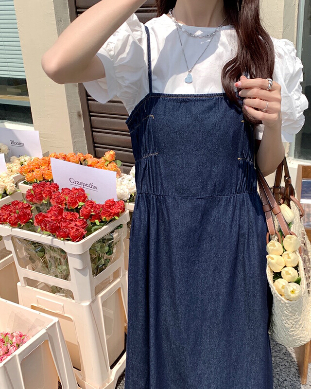 [four seasons] Vintage loose denim suspender dress (excluding shirt) 8871# LSL