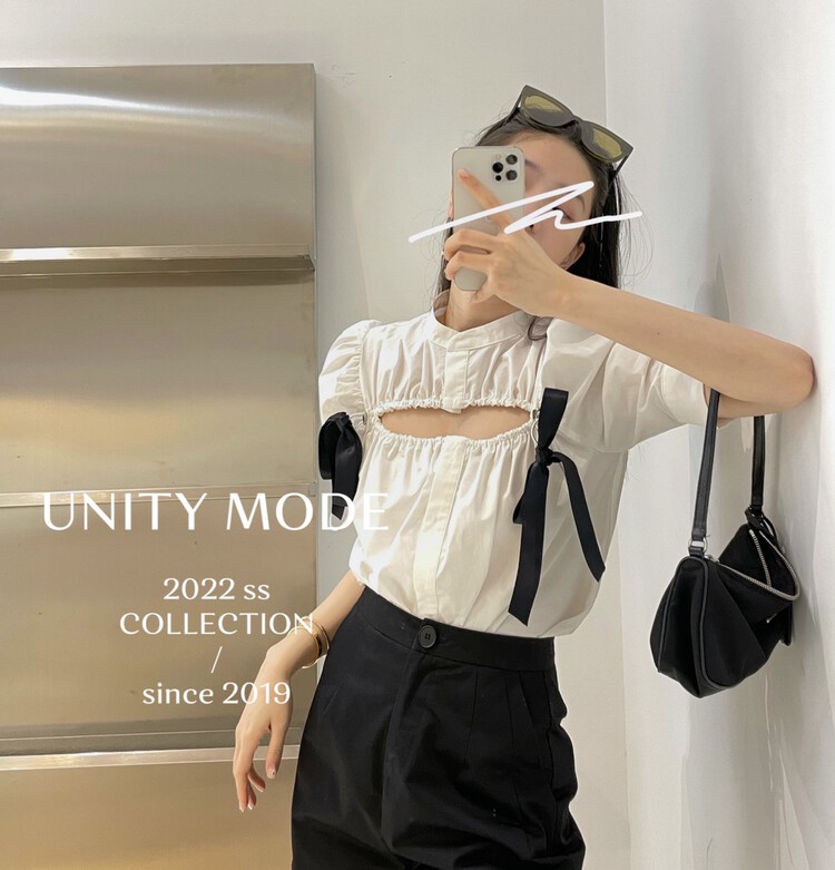 New in early summer! [unit] design sense niche Bow Tie Shirt (with bow) 8636-1# cqw