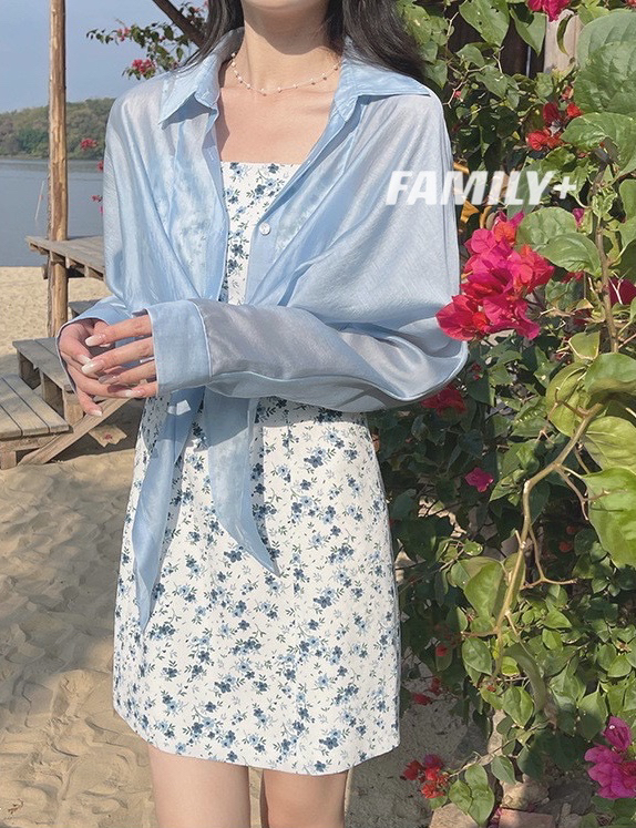 New in early summer! [family +] Korean version small fresh broken flower dress + single breasted versatile sunscreen suit 22371# ozq