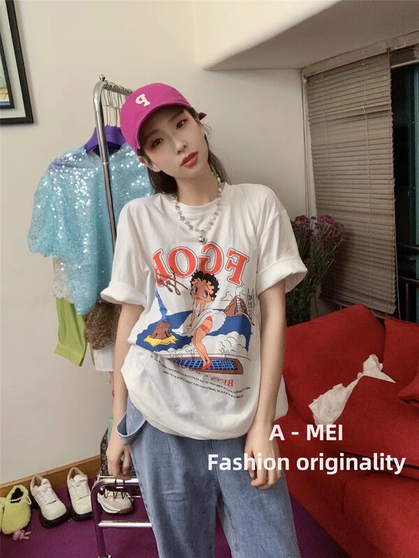 New in early summer! [A Mei A Mei] casual large cartoon printed short sleeve T-shirt 22039# HBx