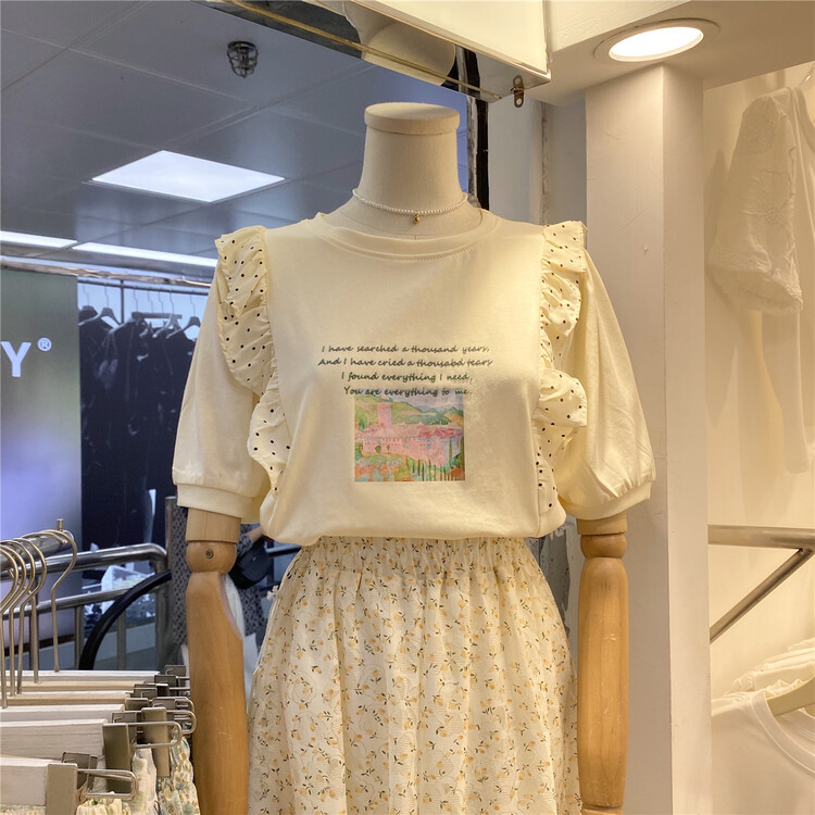 New in early summer! [purpler] Korean version small fresh wave dot splicing short sleeve T-shirt 0971# hjy
