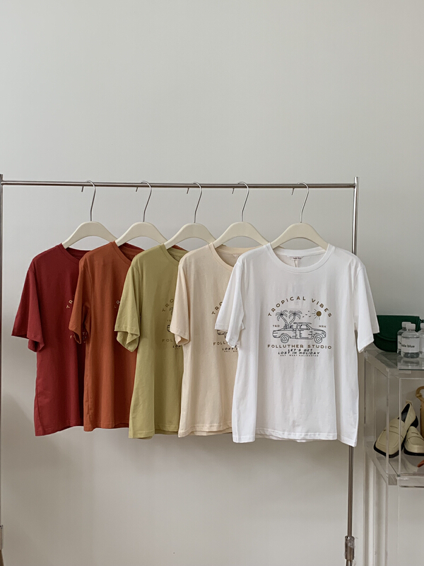 New year in early spring! [table blue] Korean versatile letter car printed short sleeve T-shirt 2056# LSW