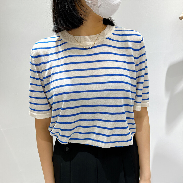 [rumu] stripe basic versatile short sleeve T-shirt 2290# XYJ
