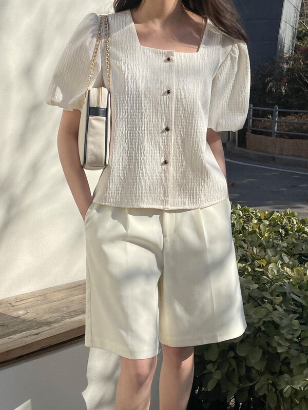 [next station] French style square neck short shirt 22250# zjy